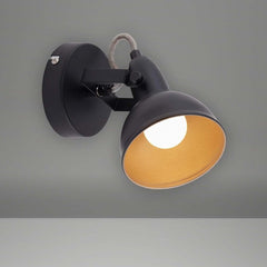 Industrial Wall Light Matt Black Gold Interior E14 350° Spotlight