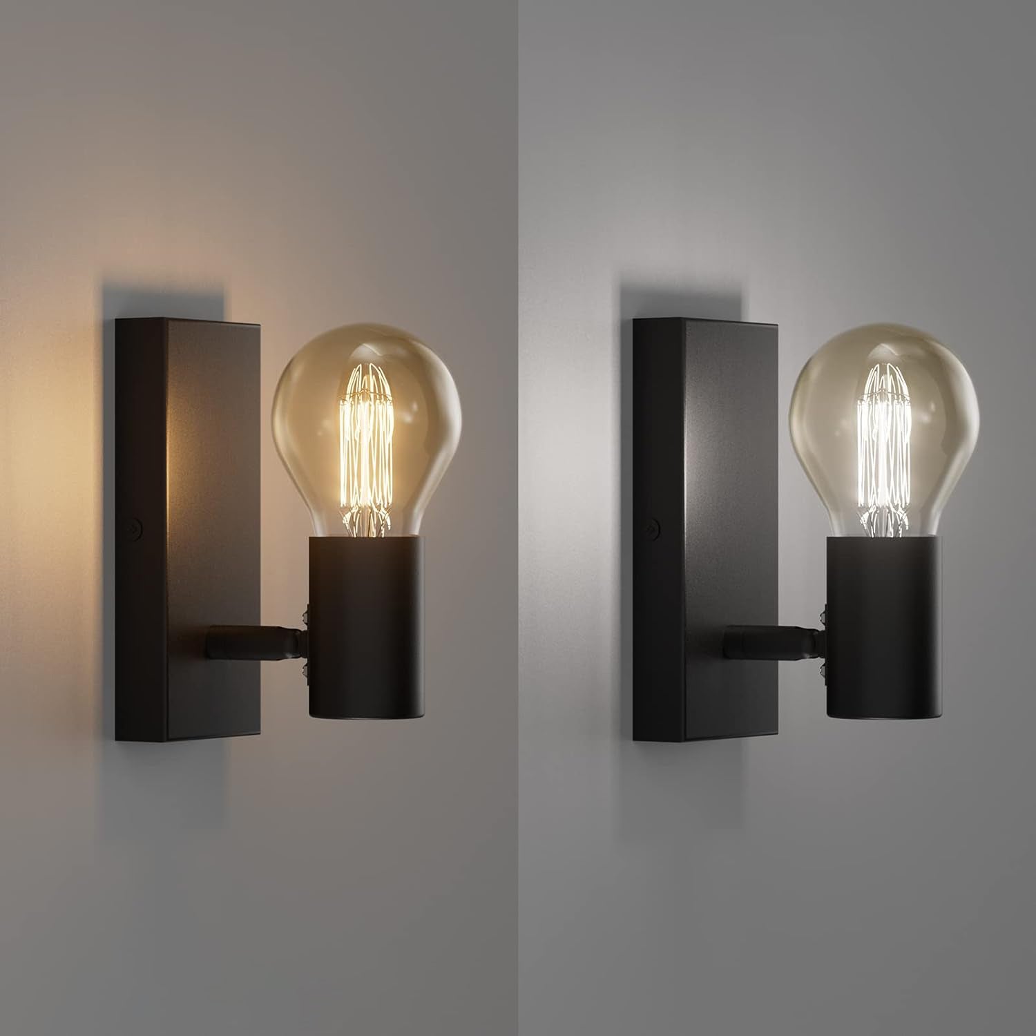 Industrial Wall Light Matt Black Iron E27 350° Spotlight — Set of 2