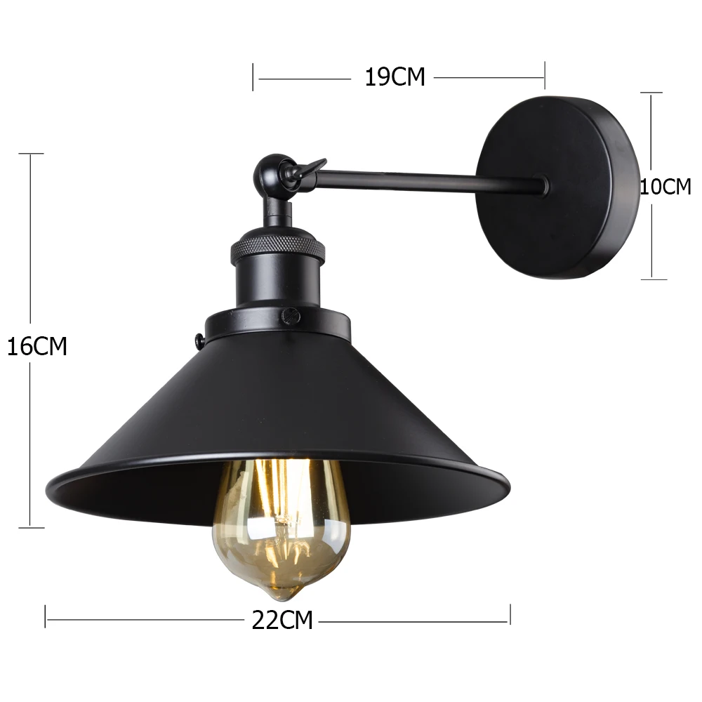 Industrial Chic Wall Light Matt Black E27 Adjustable Shade Max 40W