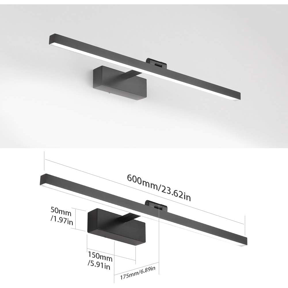 Industrial Bathroom Wall Light LED IP44 180° Matte Black — 60 cm 18W or 80 cm 24W