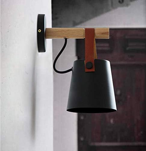 Industrial Loft Wall Light Wood Leather Matte Black E27 Max 40W