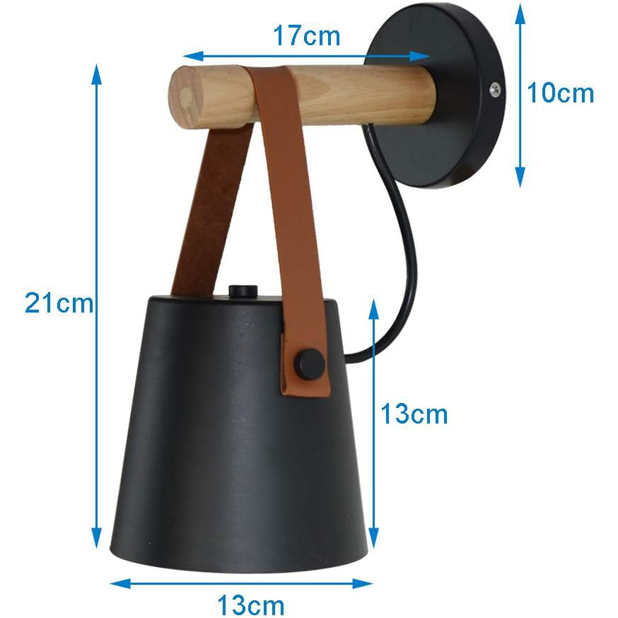 Industrial Loft Wall Light Wood Leather Matte Black E27 Max 40W