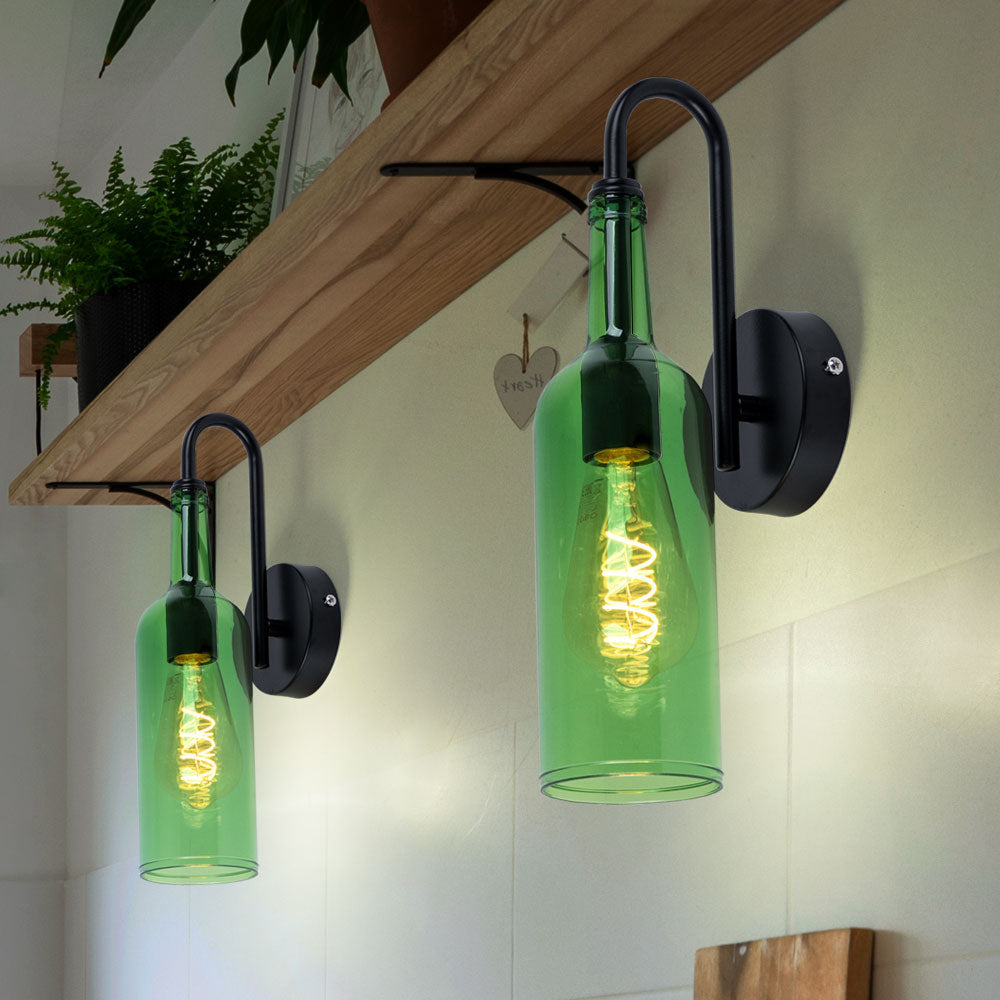 Bottle Wall Light Acrylic Diffuser Black Metal E27 Max 8W Handmade