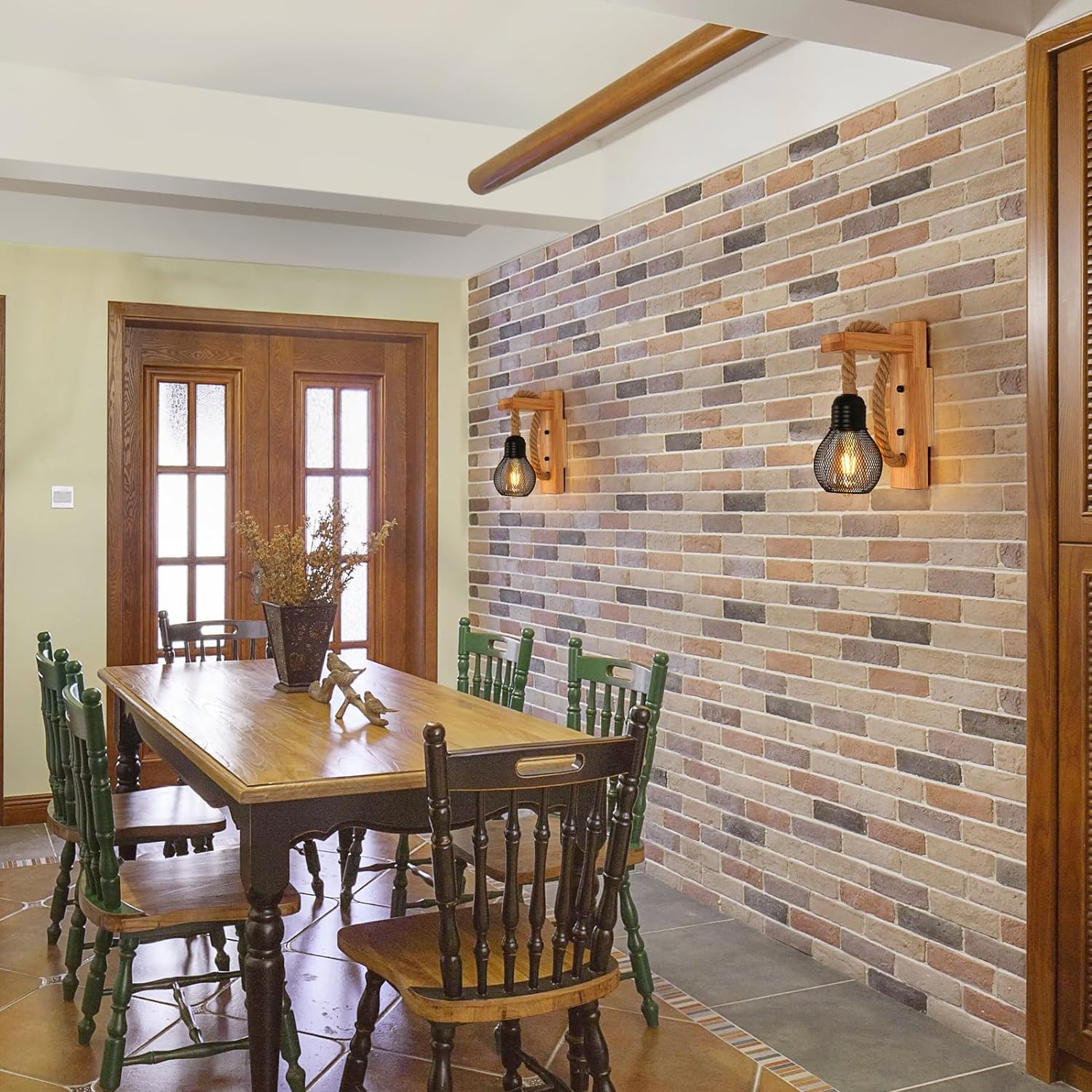 Rope and Wood Wall Light Hemp Rope Natural Wood E27 Max 40W Rustic