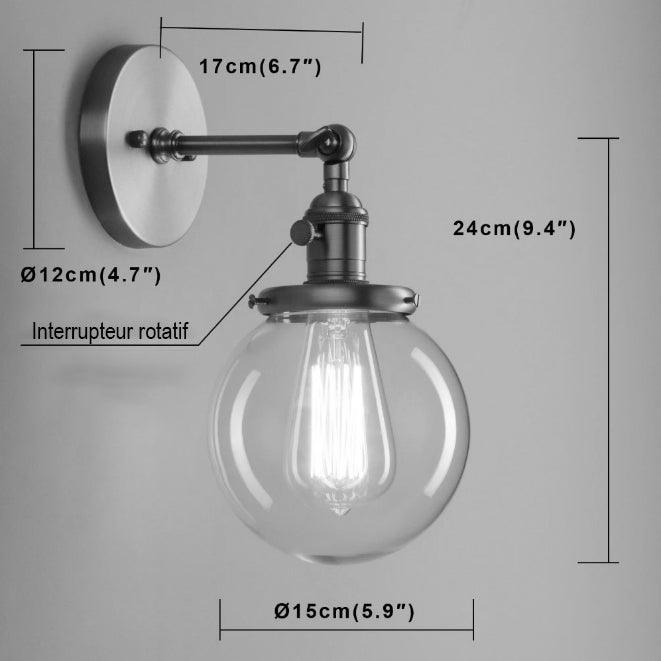 Chrome Wall Light Polished Chrome Glass E27 180° Arm Rotary Switch