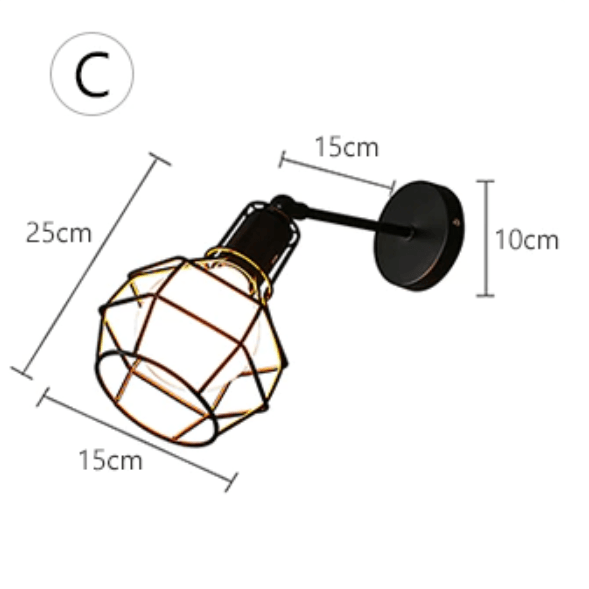 Caged Wall Light Metal Wire Cage Vintage Industrial E27 Max 40W