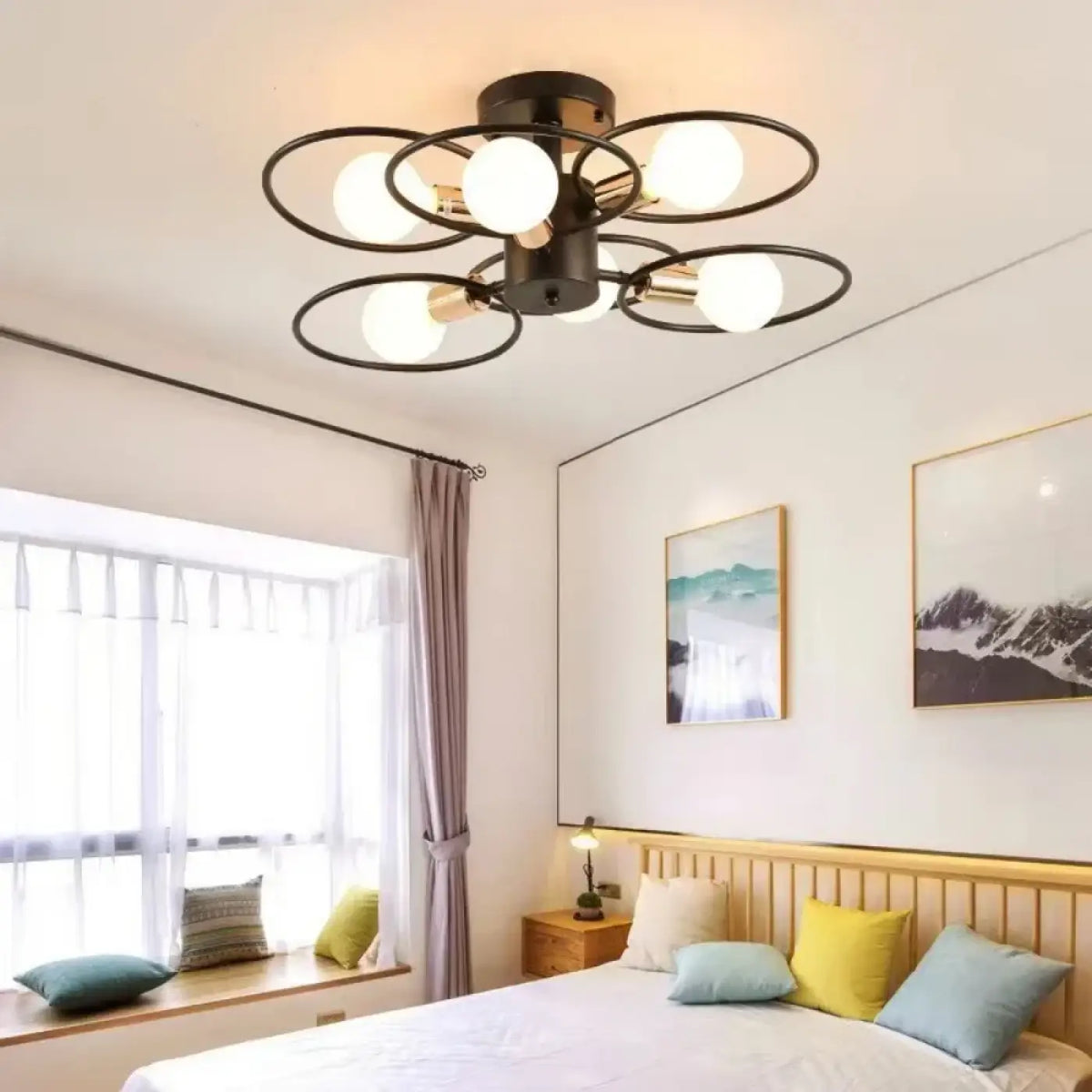 Black Metal Ring Ceiling Light E27 Retro Industrial S (3-Light) M (6-Light)