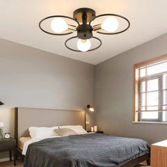 Black Metal Ring Ceiling Light E27 Retro Industrial S (3-Light) M (6-Light)