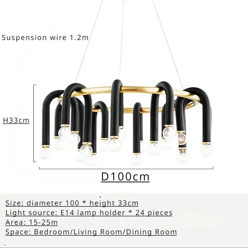 Black U-Bar Pendant Light E14 Multi-Bulb — S & M, 3000K/4000K