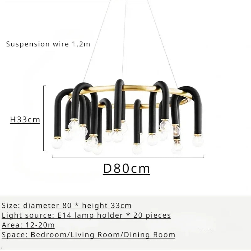 Black U-Bar Pendant Light E14 Multi-Bulb — S & M, 3000K/4000K