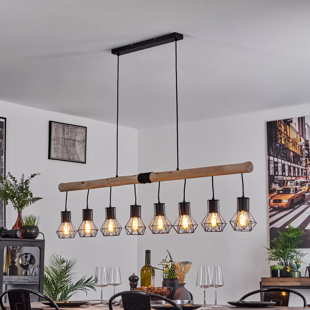 Large Industrial Chandelier Solid Wood Black Metal 8×E27 140cm