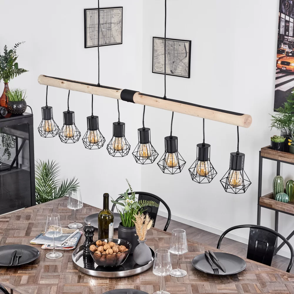 Large Industrial Chandelier Solid Wood Black Metal 8×E27 140cm