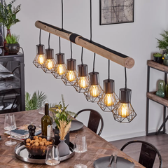 Large Industrial Chandelier Solid Wood Black Metal 8×E27 140cm