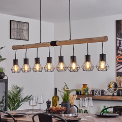Large Industrial Chandelier Solid Wood Black Metal 8×E27 140cm