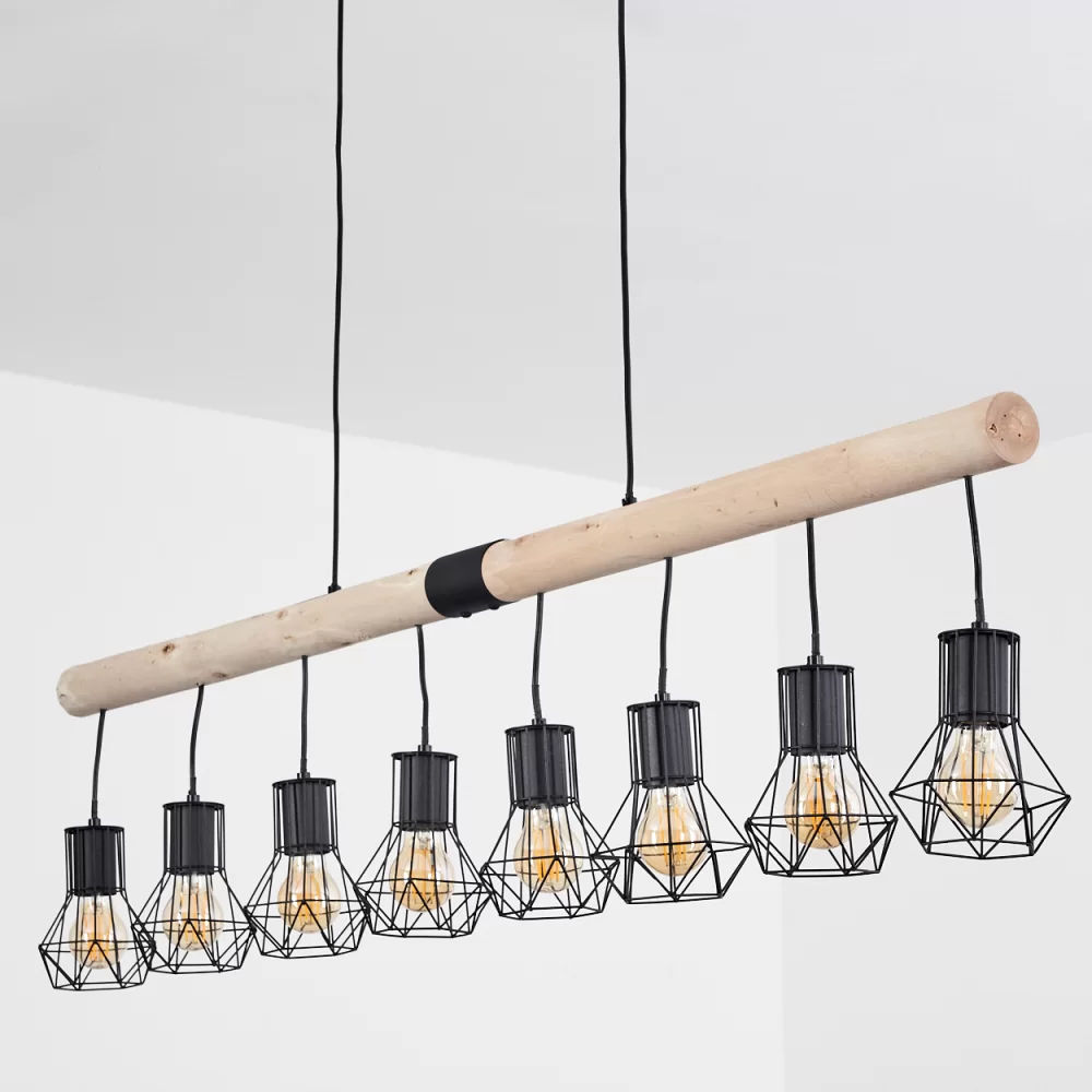 Large Industrial Chandelier Solid Wood Black Metal 8×E27 140cm