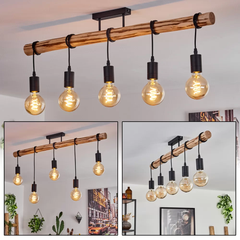 Large Wooden Ceiling Light Industrial Solid Wood Metal 5×E27 100cm