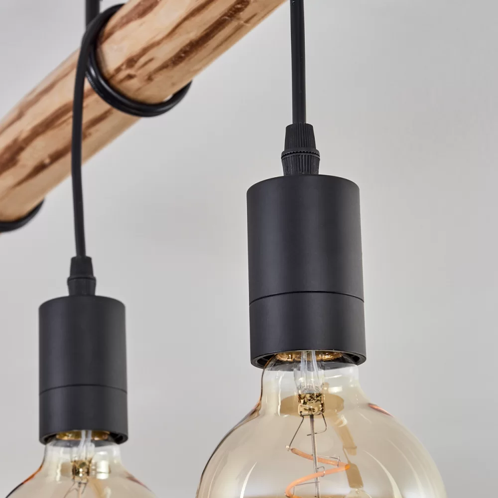 Large Wooden Ceiling Light Industrial Solid Wood Metal 5×E27 100cm