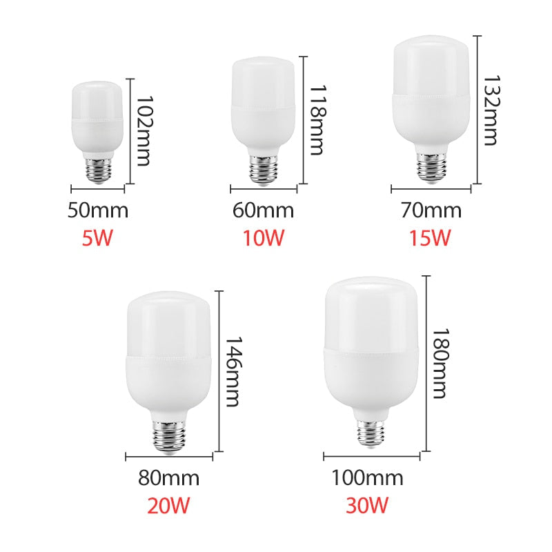 E27 LED Bulb — 5W, 10W, 15W, 20W or 30W — Warm or Cool White