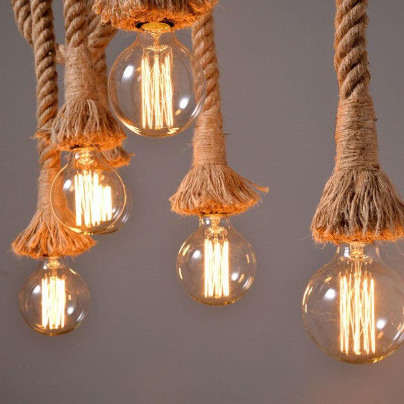 Rope Spider Chandelier Hemp Braided Iron E27 3 6 10 Heads