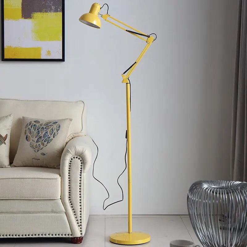 Coloured Industrial Floor Lamp — Adjustable Arm, Metal, 5 Colours