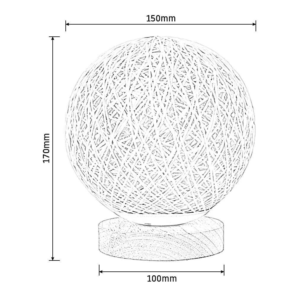 Natural Rattan Shade Table Lamp Wood Base Boho