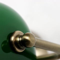 Banker's Lamp Wall Light Opal Green Glass Brass E27 Pull Cord