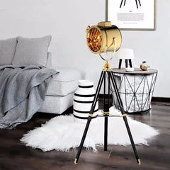 Gold Industrial Tripod Floor Lamp — Stainless Steel & Wood, 130–185 cm