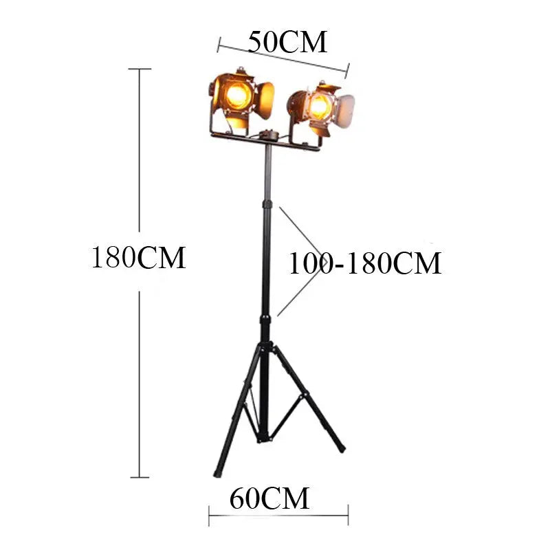 Double Spotlight Industrial Floor Lamp — Adjustable Height 100–180 cm