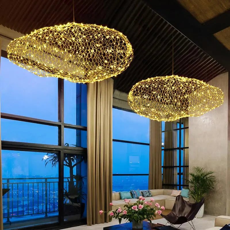 Art Deco Starlight Dotted Cloud Pendant Light Iron Gold White