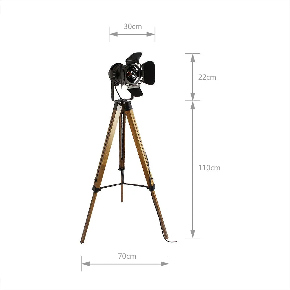 American Loft Industrial Floor Lamp — Black Metal & Solid Wood, 132 cm