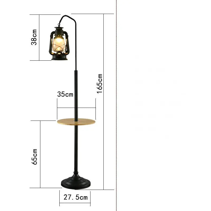Industrial Lantern Floor Lamp with Wooden Shelf — 165 cm