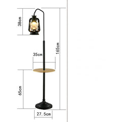 Industrial Lantern Floor Lamp with Wooden Shelf — 165 cm