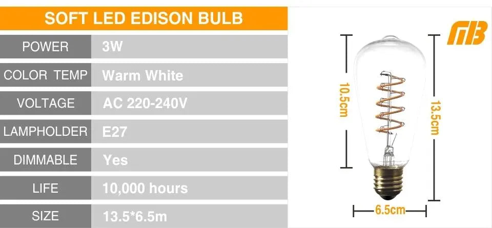 Vintage Filament LED Bulb E27 2300K 13 Models 3–8W