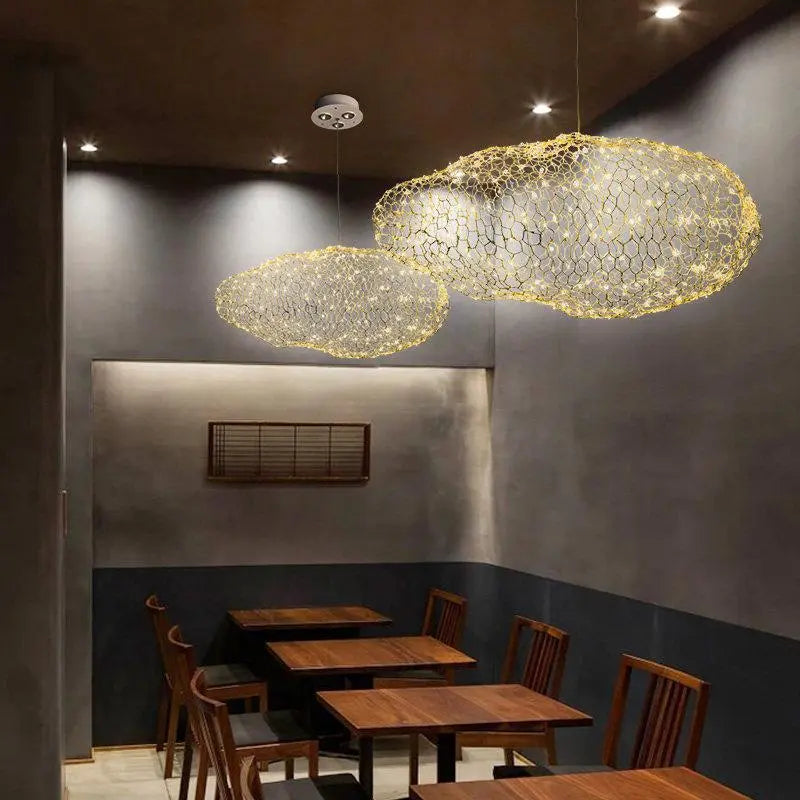 Art Deco Starlight Dotted Cloud Pendant Light Iron Gold White