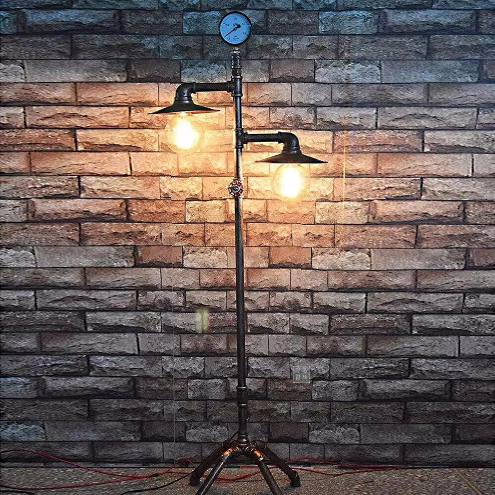Industrial Counter Floor Lamp — Black Metal, 143 cm