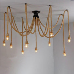 Rope Spider Chandelier Hemp Braided Iron E27 3 6 10 Heads
