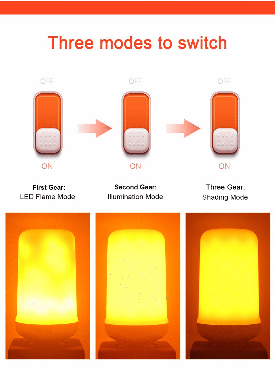LED Flame Effect Bulb E27 PC 3W or 9W 3 Modes Gravity Sensor