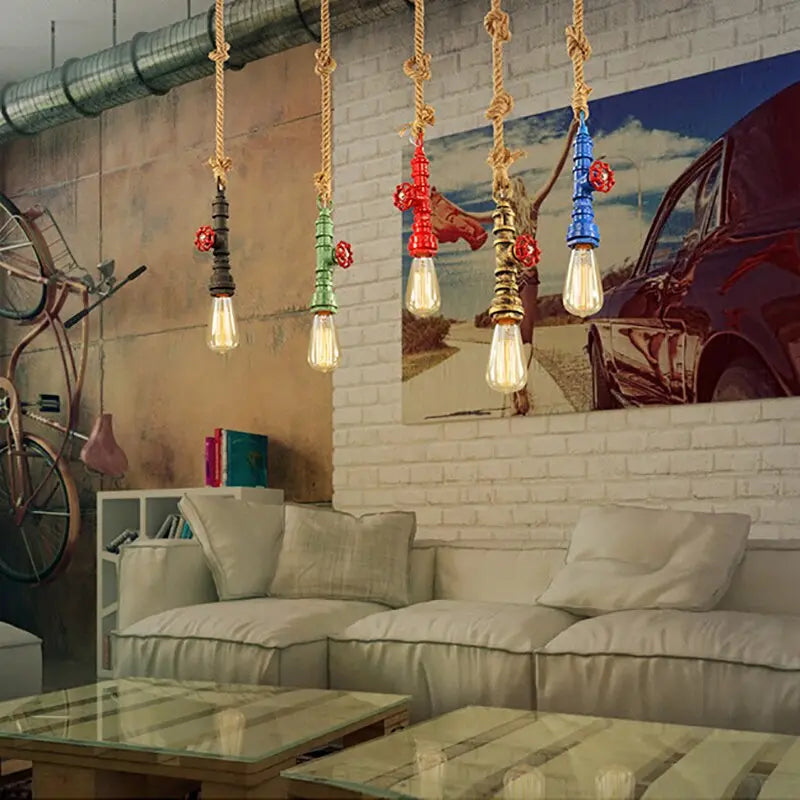 Industrial Hemp Rope Pendant Light E27 — 6 Colours