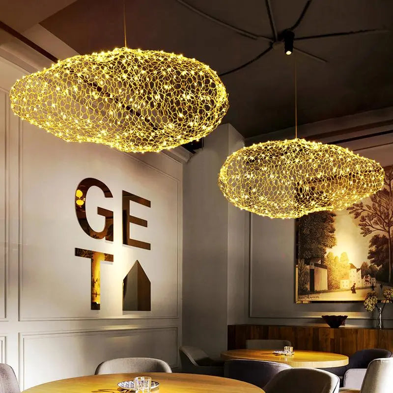 Art Deco Starlight Dotted Cloud Pendant Light Iron Gold White