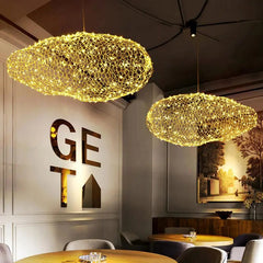 Art Deco Starlight Dotted Cloud Pendant Light Iron Gold White
