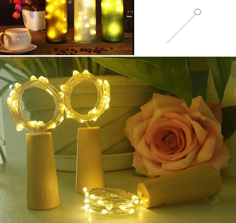 LED Wine Bottle Fairy Lights, Battery, Copper Wire, 7 Colours
