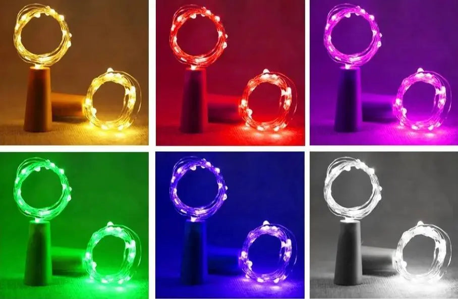 LED Wine Bottle Fairy Lights, Battery, Copper Wire, 7 Colours