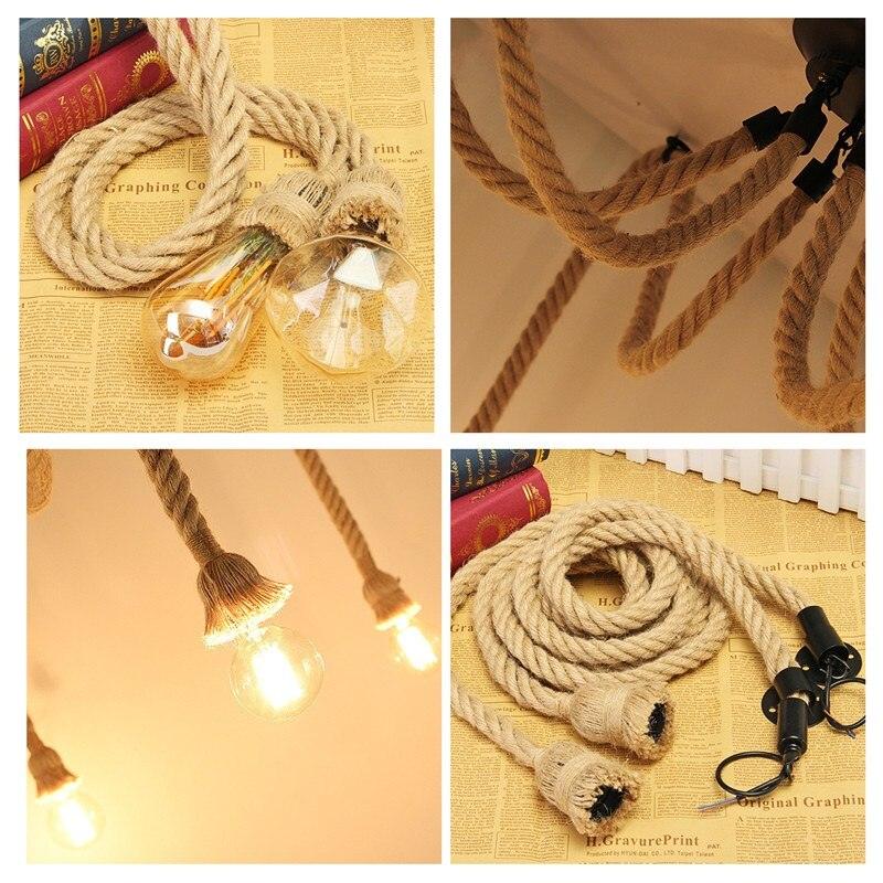 Rope Spider Chandelier Hemp Braided Iron E27 3 6 10 Heads
