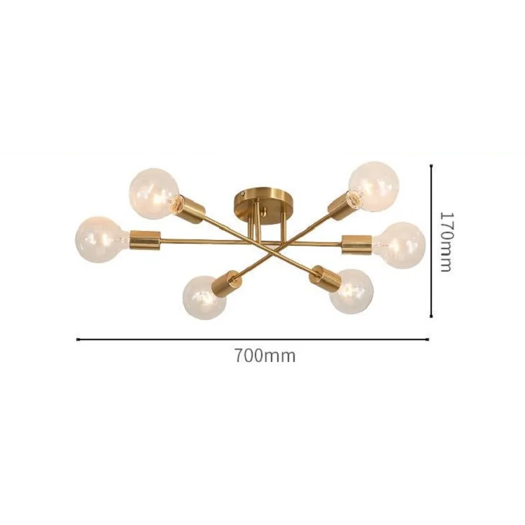 Black Industrial 6-Arm Ceiling Light Matte Black Brass 6×E27 40W