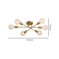 Black Industrial 6-Arm Ceiling Light Matte Black Brass 6×E27 40W