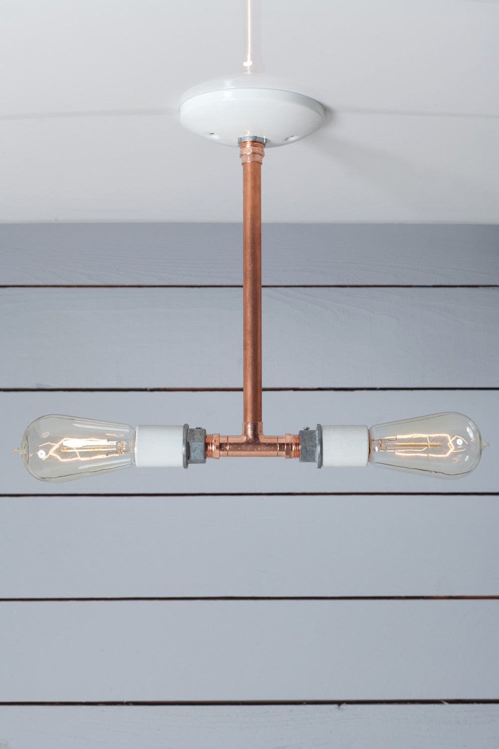 Double Copper Pipe Drop Pendant, Two Bulb Sockets
