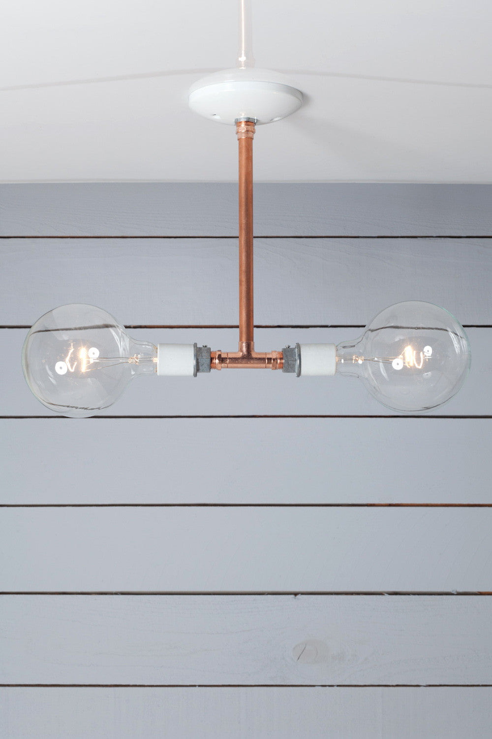 Double Copper Pipe Drop Pendant, Two Bulb Sockets