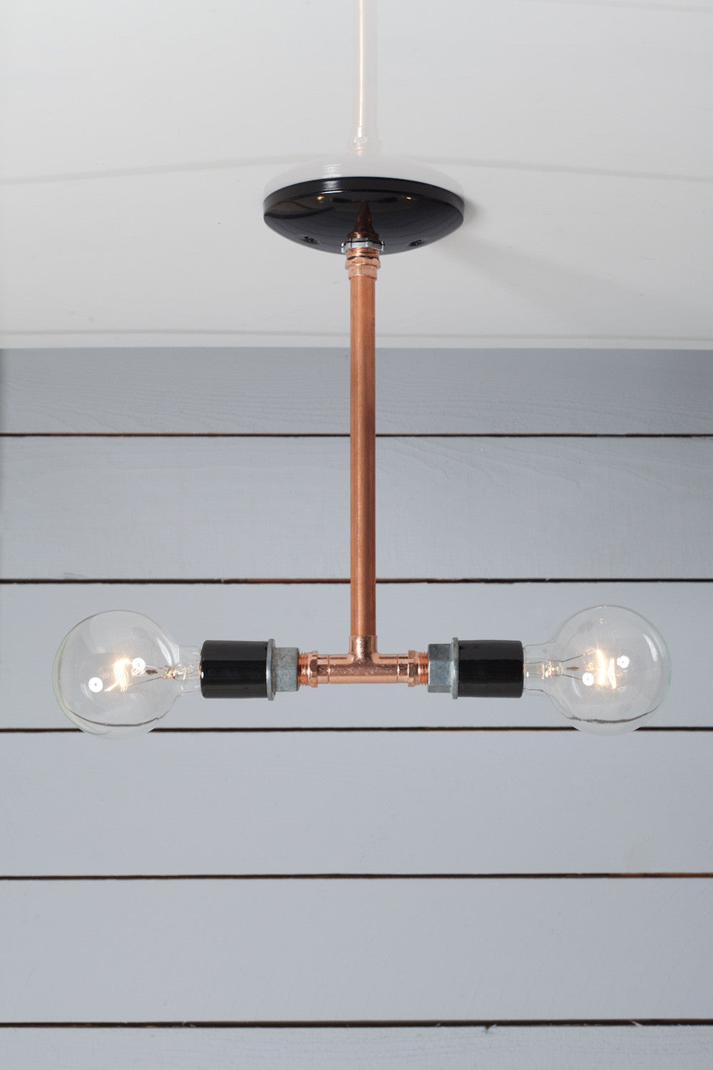 Double Copper Pipe Drop Pendant, Two Bulb Sockets