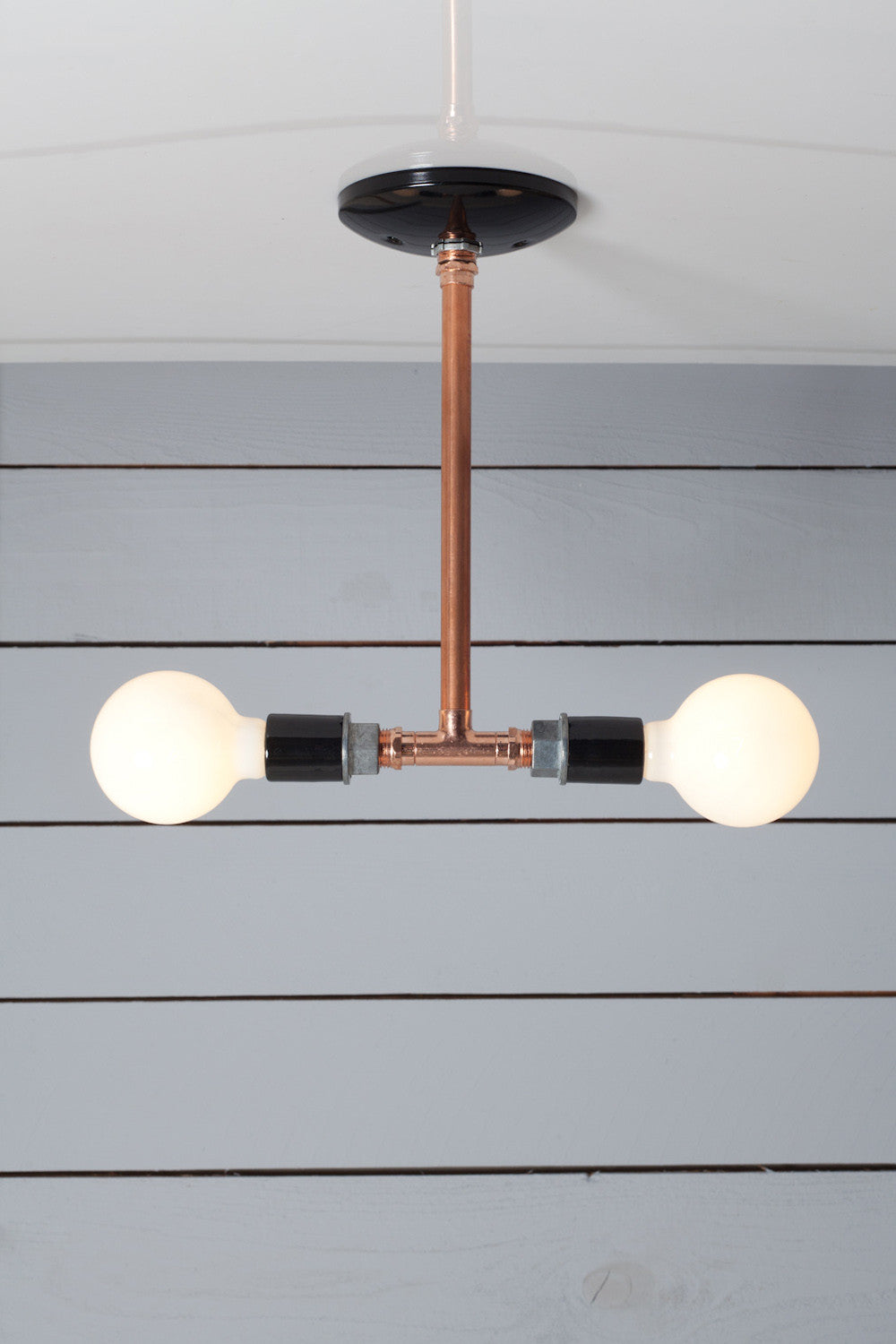 Double Copper Pipe Drop Pendant, Two Bulb Sockets