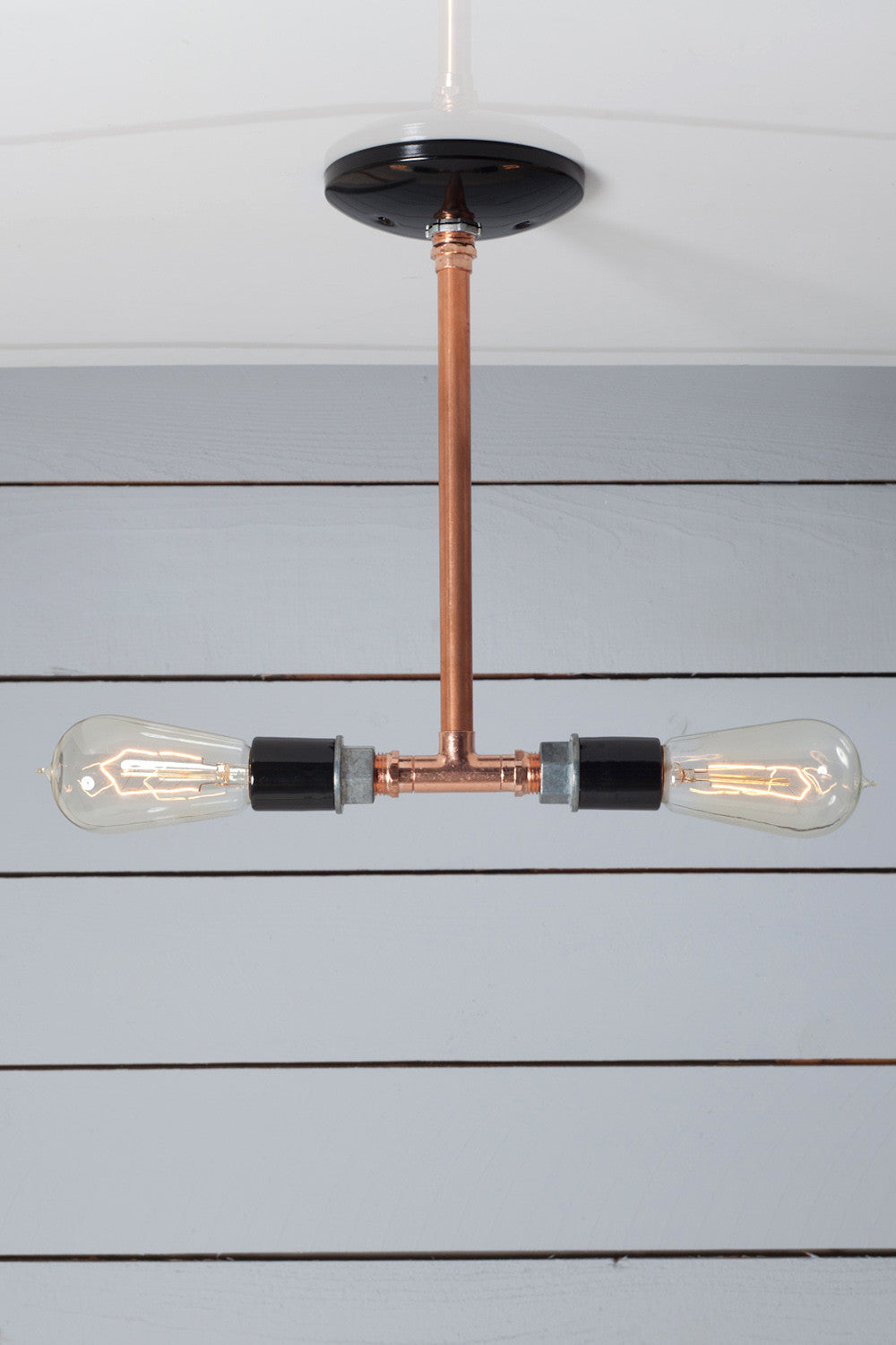 Double Copper Pipe Drop Pendant, Two Bulb Sockets